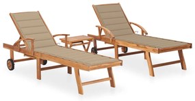 Lettini Prendisole 2 Pz Con Tavolo E Cuscino Massello Di Teak /
