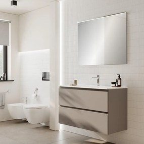 Mobile da bagno sospeso Step taupe con lavabo in ceramica e 2 cassetti L101 H 60 P46 cm