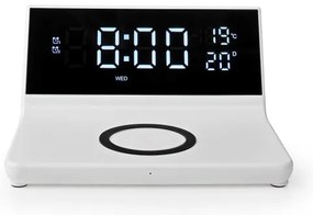 Nedis WCACQ20WT - Orologio a sveglia con display LCD e senza fili caricatore 15W/5V bianco