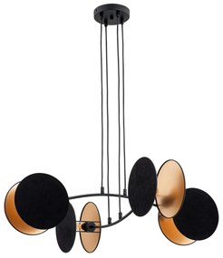 Lampadario a Sospensione MOTIF 4 in Acciaio e Tessuto 4xE27 Colore del corpo Nero e Oro