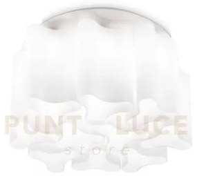 Compo plafoniera 10 luci attacco e27 l.73,5cm in vetro soffiato bianco