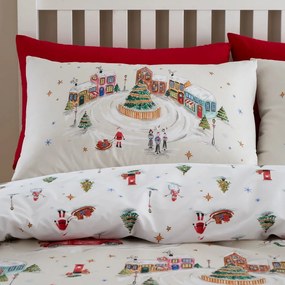 Set copripiumino e federa bianco e beige per letto matrimoniale e per letto esteso 230x220 cm Christmas Town – Catherine Lansfield