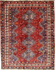 Shiraz Tappeto 190 x 240 Rosso (Iran) Annodato A Mano