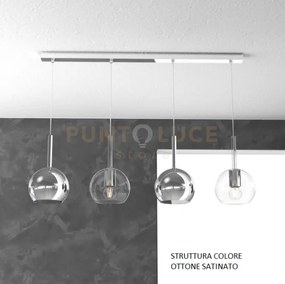 Sosp. ottone sat. rettangolare 4 luci vetri tutti piccolo (2 x tras...