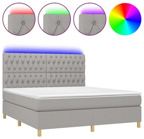 Letto a molle materasso e led grigio chiaro 160x200 cm tessuto