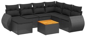 Set divani da giardino con cuscini 8 pz nero in polyrattan