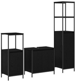 Set di mobili per bagno a 3 pezzi  quercia nera legno ingegnerizzato