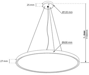 Pannello LED Rotondo a Sospensione 50W Slim CCT Ø600mm IP20 - Nera