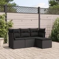 Set Divani da Giardino 4 pz con Cuscini Nero in Polyrattan 3249374