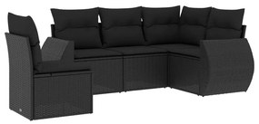 Set divani da giardino 5 pz con cuscini in polyrattan nero