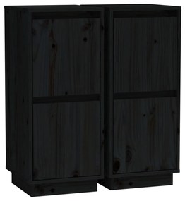 Credenze 2 pz nero 31,5x34x75 cm in legno massello di pino