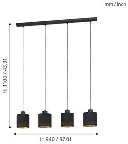 Eglo 99275 - Lampadario a sospensione con filo ESTEPERRA 4xE27/28W/230V