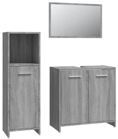 Set mobili da bagno 3 pz grigio sonoma in legno multistrato