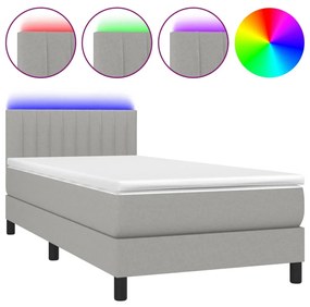 Letto a molle materasso e led grigio chiaro 100x200 cm tessuto