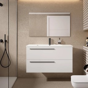 Mobile da bagno sotto lavabo Mia bianco laccato opaco L 100 x H 55 x P 39.5 cm 2 cassetti, lavabo non incluso