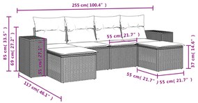 Set divano da giardino 6 pz con cuscini beige in polyrattan