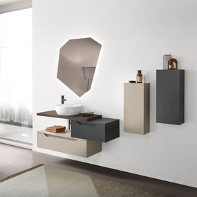 Mobile bagno sospeso 2 cassettoni e top con lavabo da appoggio - MIXI E