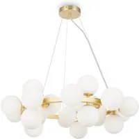 Lampadario Contemporaneo Dallas Metallo Oro 25 Luci Diffusori Bianco Opaco