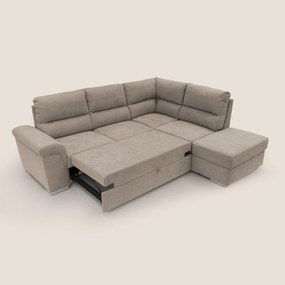 Minerva divano angolare con estraibile a cassettone e pouf contenitore in tessuto morbido impermeabile T02 beige
