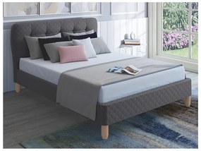Letto matrimoniale alla francese 140 x 190 cm - con testiera capitonné - Tessuto - Grigio - ELIDE
