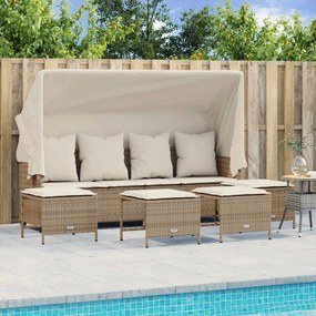 Set divano da giardino 5 pz con cuscini beige in polyrattan