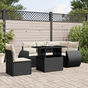 Set divano da giardino 6 pz con cuscini nero in polyrattan