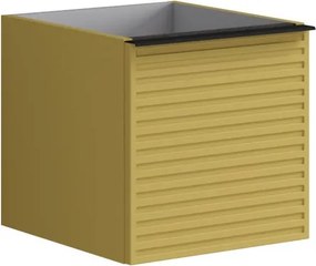 Cassettiera Pixel con 1 cassetto frontale Stripes laccato opaco giallo sole e maniglia alluminio nero opaco L.40 H.40 P.45,5 cm.