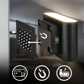 Briloner 3878015 - Lampada da parete LED ricaricabile con sensore CHAT LED/3W/5V 2000 mAh nera