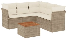 Set divano da giardino 6 pz con cuscini beige in polyrattan