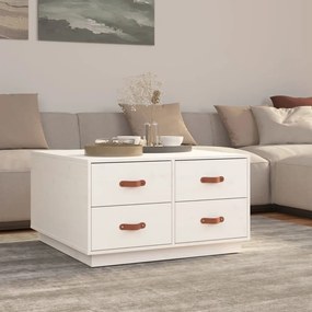 Tavolino Da Salotto Bianco 80x80x45 Cm Legno Massello Di Pino /