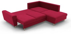 Divano angolare rosso allungabile e con contenitore (con penisola a destra/a L) con rivestimento in velluto Kyoto – Cosmopolitan Design