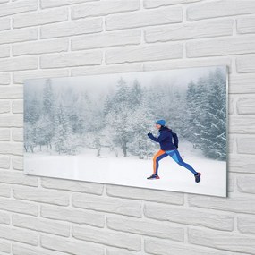 Quadro vetro Foresta inverno uomo di neve 100x50 cm