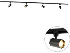 Sistema di illuminazione a binario moderno con 4 faretti nero 1 fase - Iconic Yade