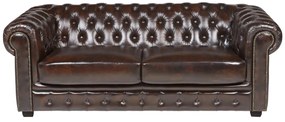 Divano Chesterfield a 3 posti 100% pelle di bufalo Marrone con riflessi castani - BRENTON