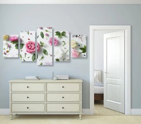 Quadri 5 pezzi – Delicata natura morta di fiori