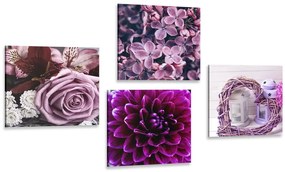 Set di quadri – Fiori viola con cuoricino