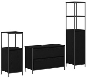 Set di mobili da bagno 3 pezzi in rovere nero in legno ingegnerizzato
