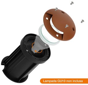 Faretto Carrabile Monodirezione GU10 IP67 - CORTEN con doppio pressacavo