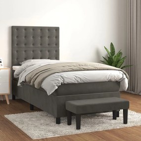 Giroletto A Molle Con Materasso Grigio Scuro 90x190 Cm Velluto /