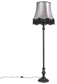 Lampada da terra nera con paralume granny nero e grigio - Classico