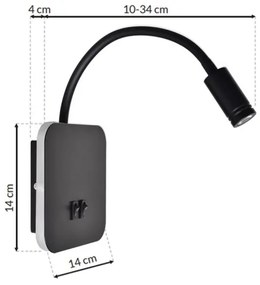 LED Lampada flessibile da parete piccola BASE 1xLED/8W+1xLED/2W/230V nero/argento