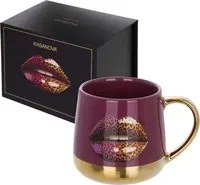 Tazza ceramica 360 ml labbra leopardate marrone oro