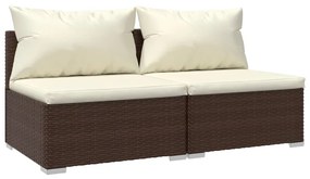Set divani da giardino con cuscini 2 pz in polyrattan marrone