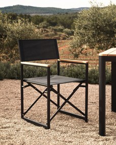 Kave Home - Sedia pieghevole 100% da esternoLladoalluminio nero braccioli in legno massello di teca
