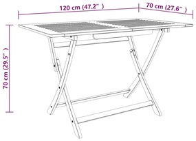 Tavolo da giardino pieghevole 120x70x75 cm in legno eucalipto