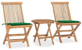 Set Da Pranzo Giardino Pieghevole 3 Pz Cuscino Massello Di Teak /