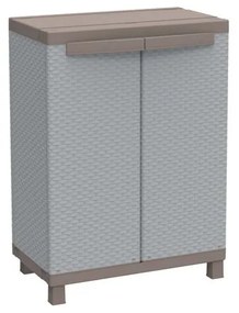 Armadio basso C-Rattan 680 in polipropilene, grigio chiaro e tortora L 68 x H 91 x P 39 cm, 2 ante, adatto per esterno riparato