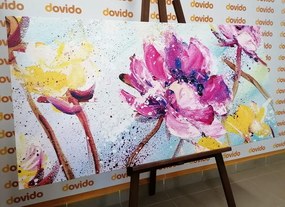 Quadro su tela – Dipinto di fiori gialli e viola