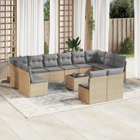 Set divano da giardino 13 pz con cuscini beige in polyrattan