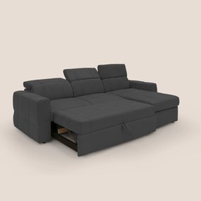 Kronos Divano angolare con pouf estraibile e penisola contenitore in microfibra impermeabile T11 nero